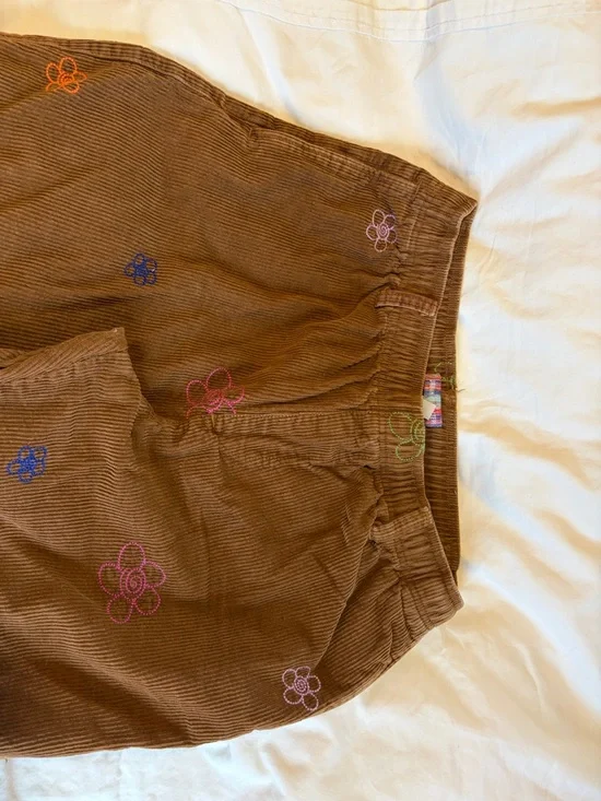 Urban Outfitters Brown Corduroy Wide Leg Pants with Floral Embroidery - Picture 2 of 4